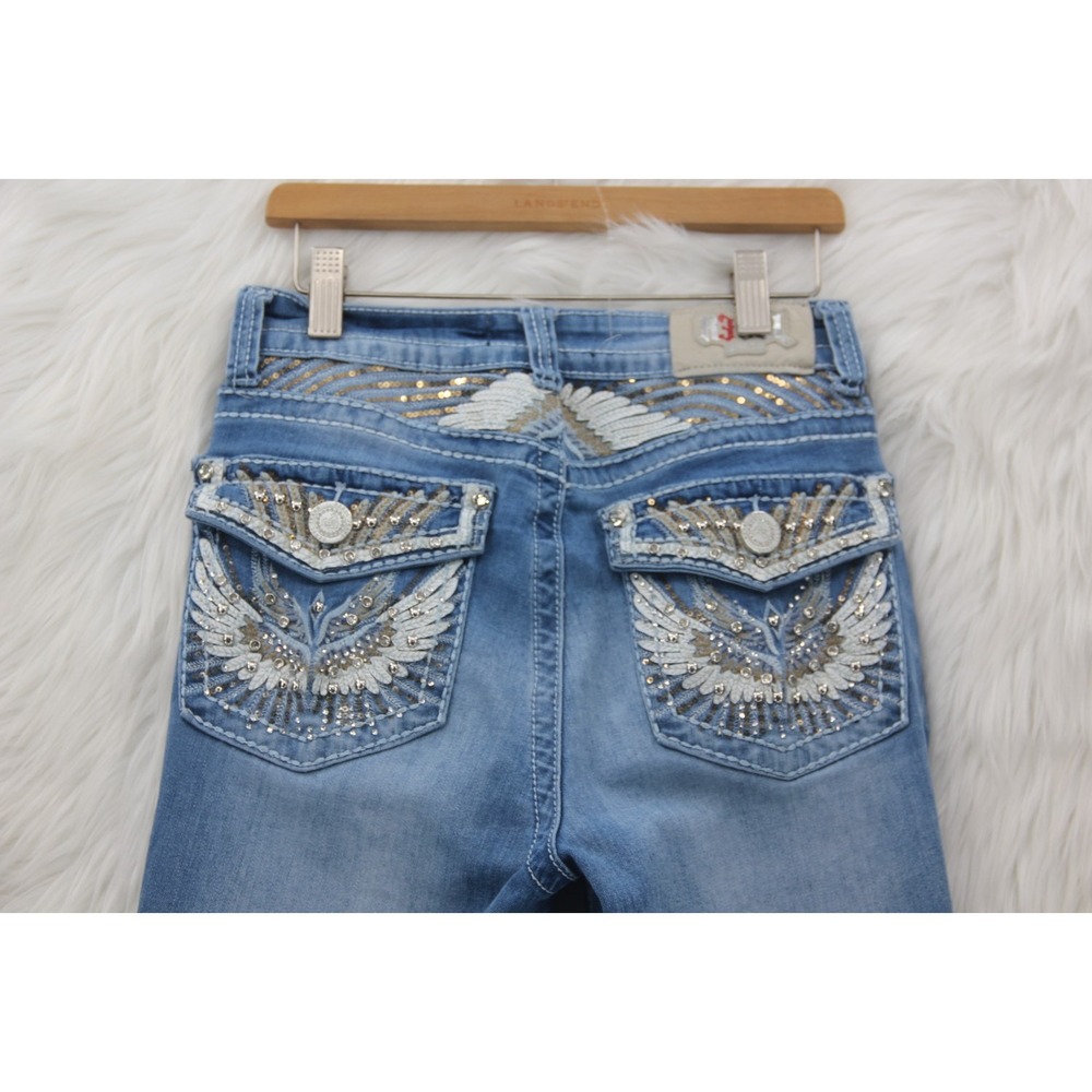 Rebel Soul Womens 5/27 Blue Wing Embroidered Sequin Wing Jeans Y2K Bling Western